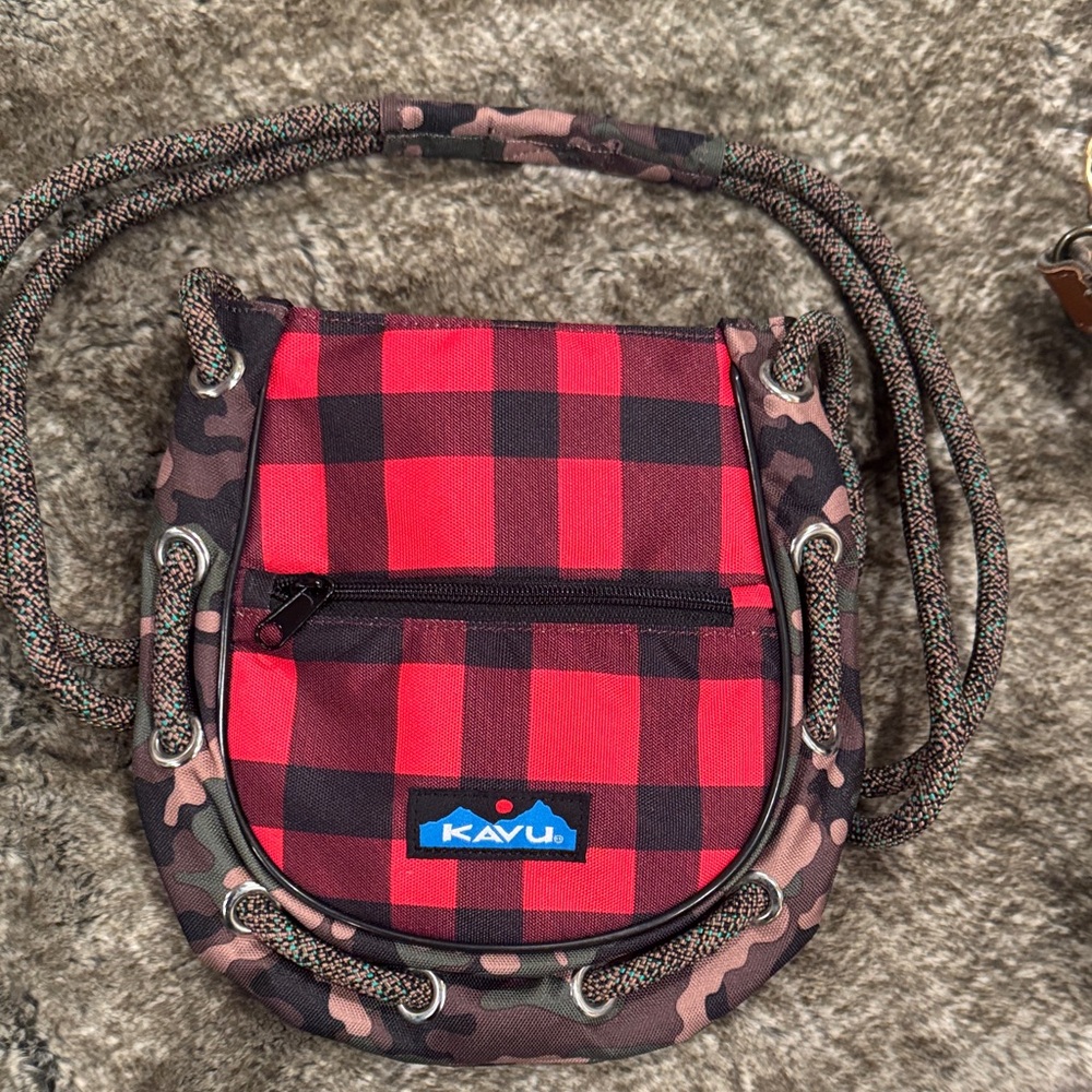 Kavu Red and Black Plaid Crossbody Bag